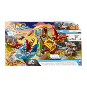 Mattel Hot Wheels Jurassic World Racer Verse Blue's Raptor Rush Set Owen Vs Blue
